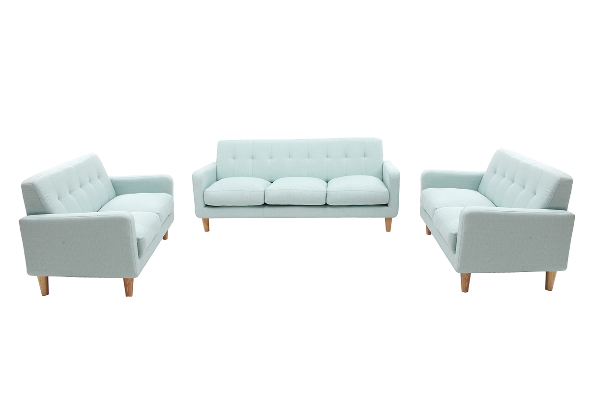 Design-Sofa skandinavisch lagunenblauer Stoff 3-Sitzer LUNA