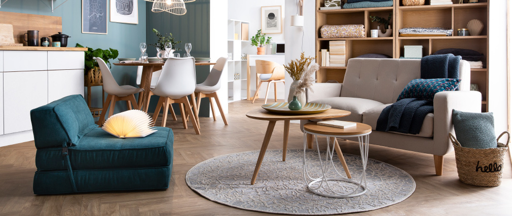 Design-Sofa skandinavisch naturfarbener Stoff 2-Sitzer LUNA