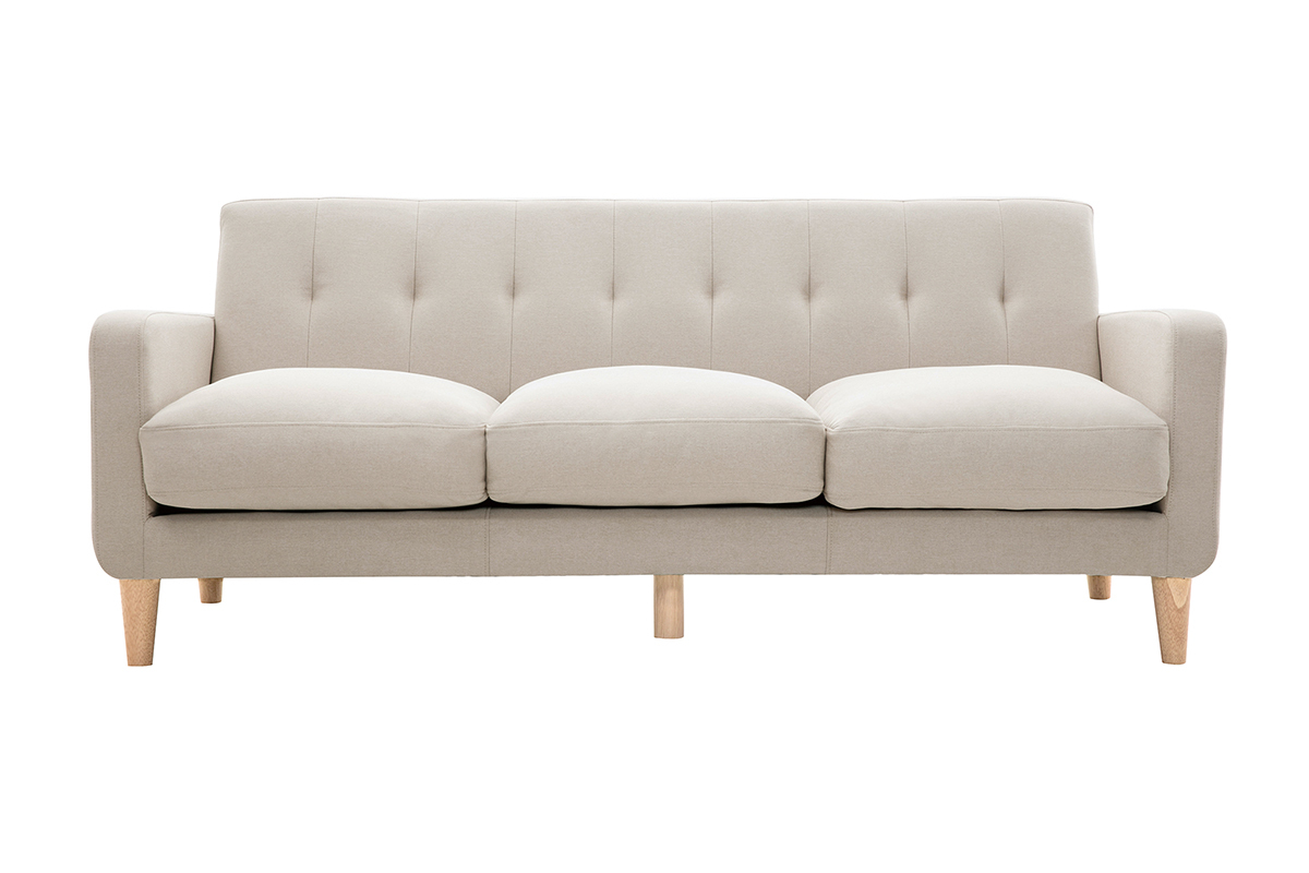 Design-Sofa skandinavisch naturfarbener Stoff 3-Sitzer LUNA
