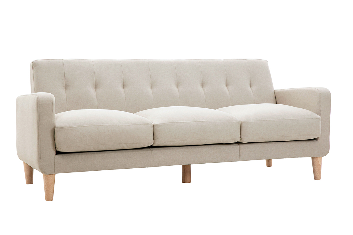 Design-Sofa skandinavisch naturfarbener Stoff 3-Sitzer LUNA