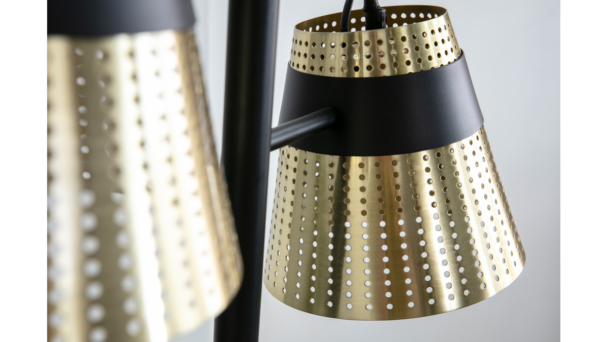 Design-Stehlampe Metall gelocht goldfarben und Schwarz TRENTO