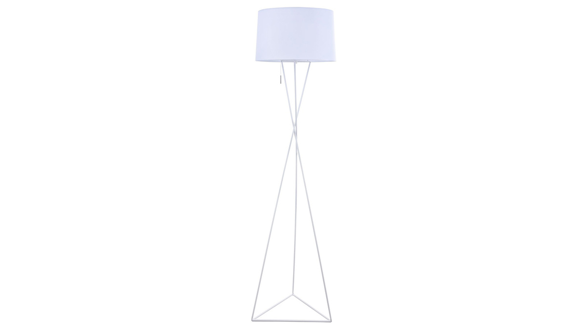 Design-Stehlampe mit Lampenfu aus Metall und Lampenschirm aus weiem Stoff GAUDI
