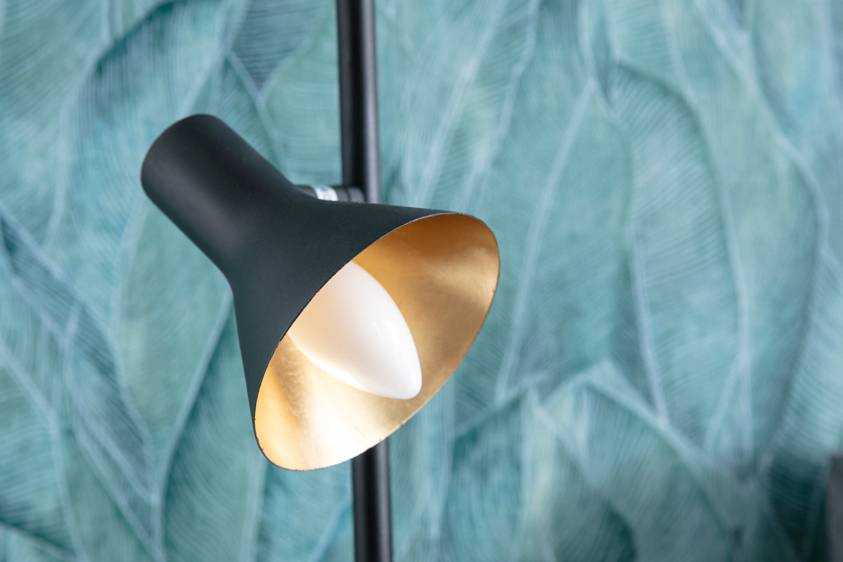 Design-Stehleuchte aus Metall schwarz matt und innen vergoldet DUO