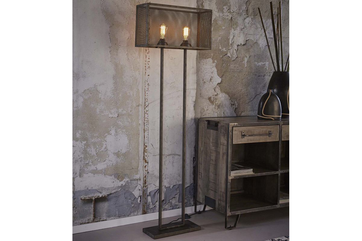 Design-Stehleuchte aus Metall Vintage perforiert 2 Lampen GITTER