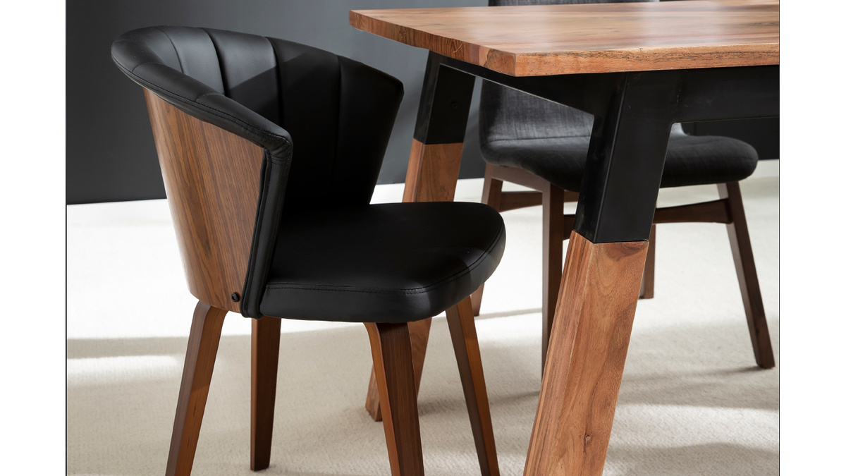 Design-Stuhl ALBIN PU schwarz dunkles Holz