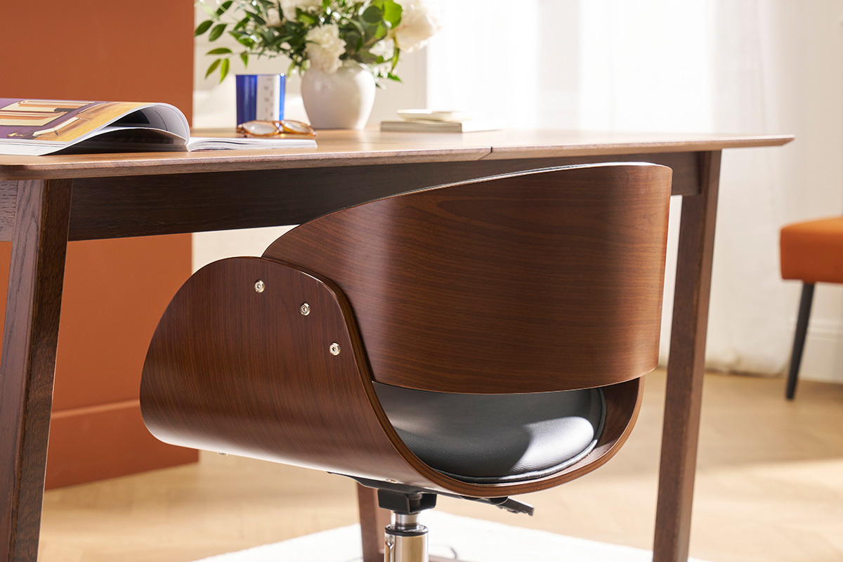 Design-Stuhl auf Rollen Schwarz und Nussbaum BENT