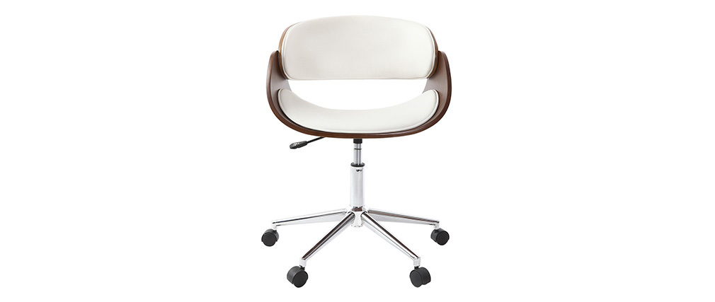 Design-Stuhl auf Rollen Weiß und Nussbaum BENT
