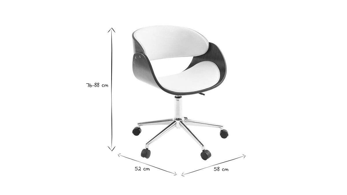 Design-Stuhl auf Rollen Wei und Nussbaum BENT