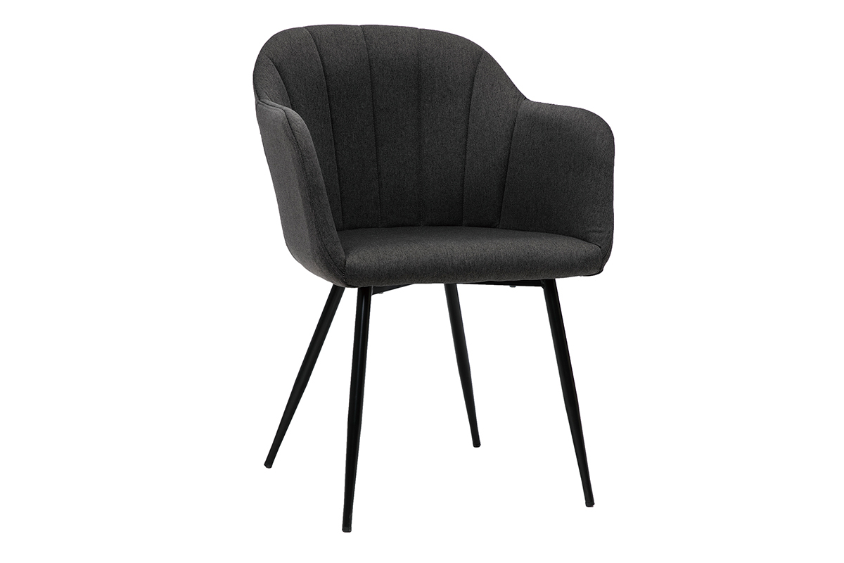 Design-Stuhl aus dunkelgrauem Stoff und schwarzen Metallbeinen MILLY