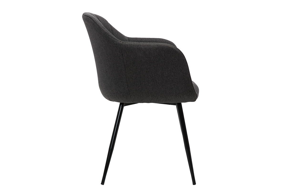 Design-Stuhl aus dunkelgrauem Stoff und schwarzen Metallbeinen MILLY