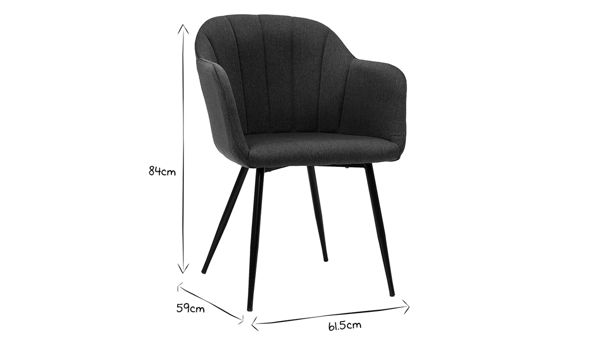 Design-Stuhl aus dunkelgrauem Stoff und schwarzen Metallbeinen MILLY