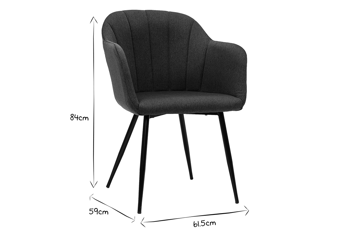 Design-Stuhl aus dunkelgrauem Stoff und schwarzen Metallbeinen MILLY