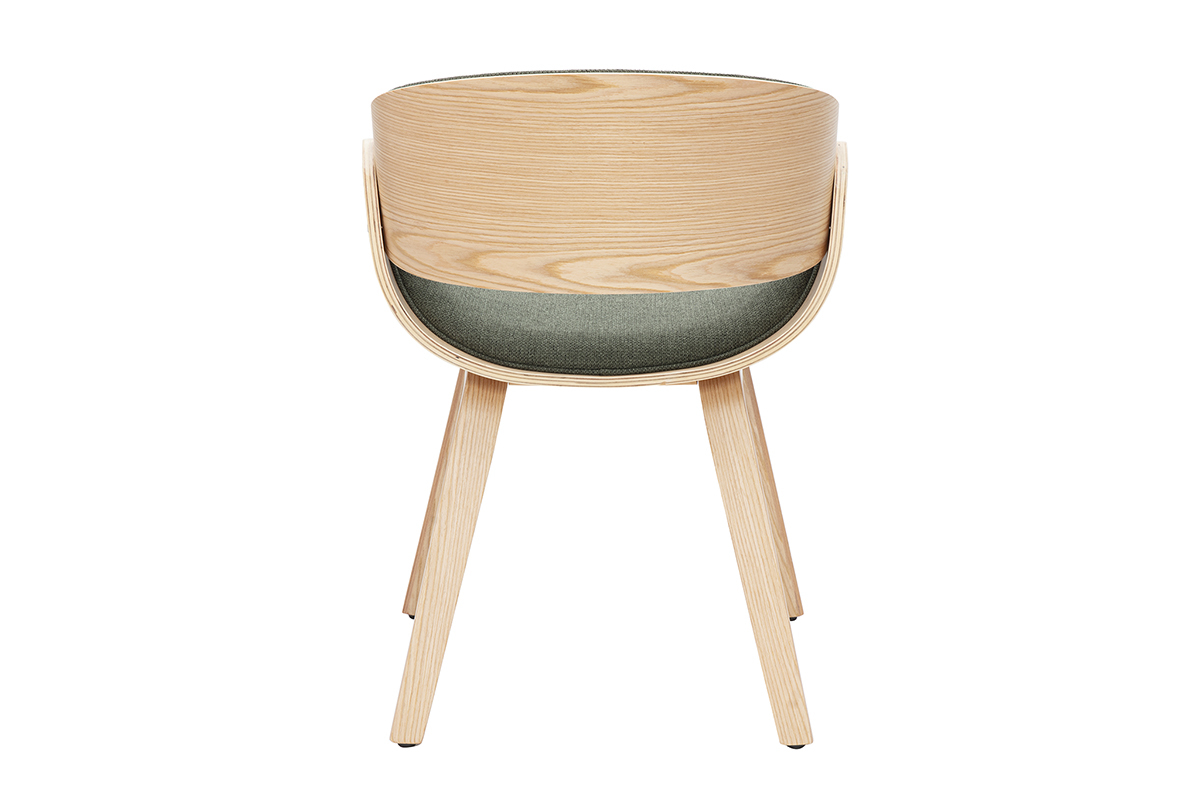 Design-Stuhl aus khakigrnem Stoff und hellem Holz BENT