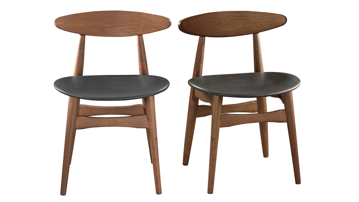Design-Stuhl aus Nussbaum und schwarzem PU 2er-Set WALFORD