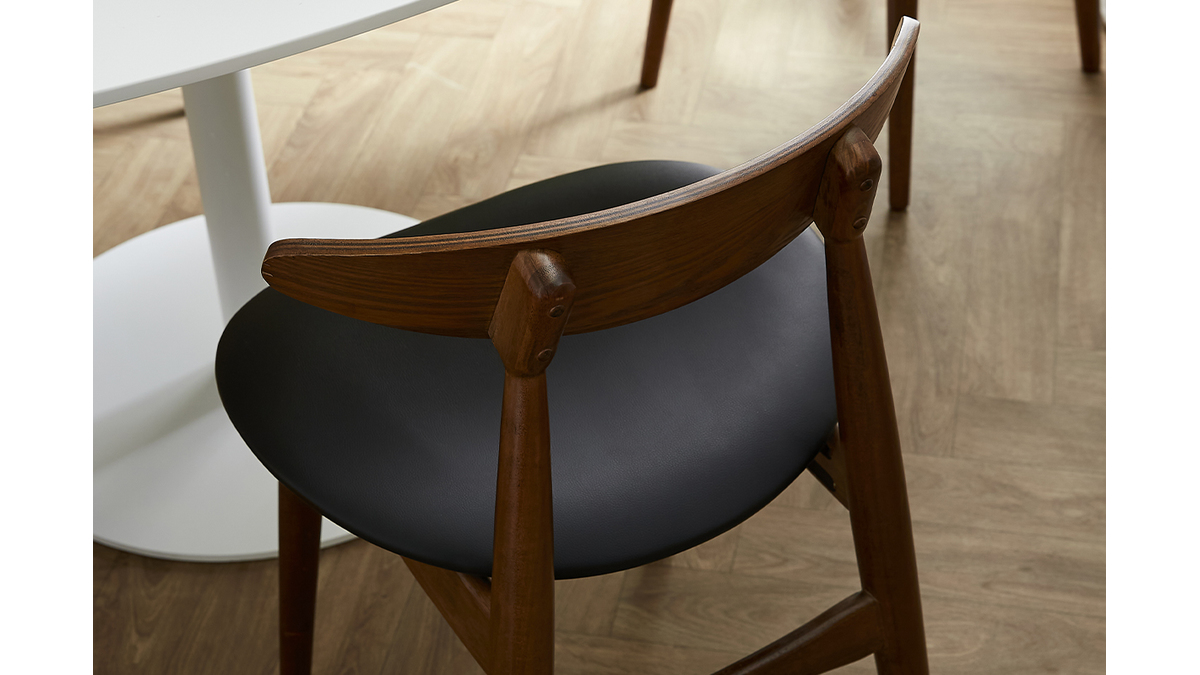 Design-Stuhl aus Nussbaum und schwarzem PU 2er-Set WALFORD