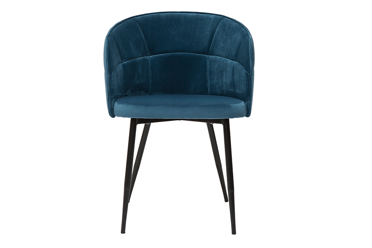 Design-Stuhl aus petrolblauem Samt mit Fen aus schwarzem Metall JOLLY