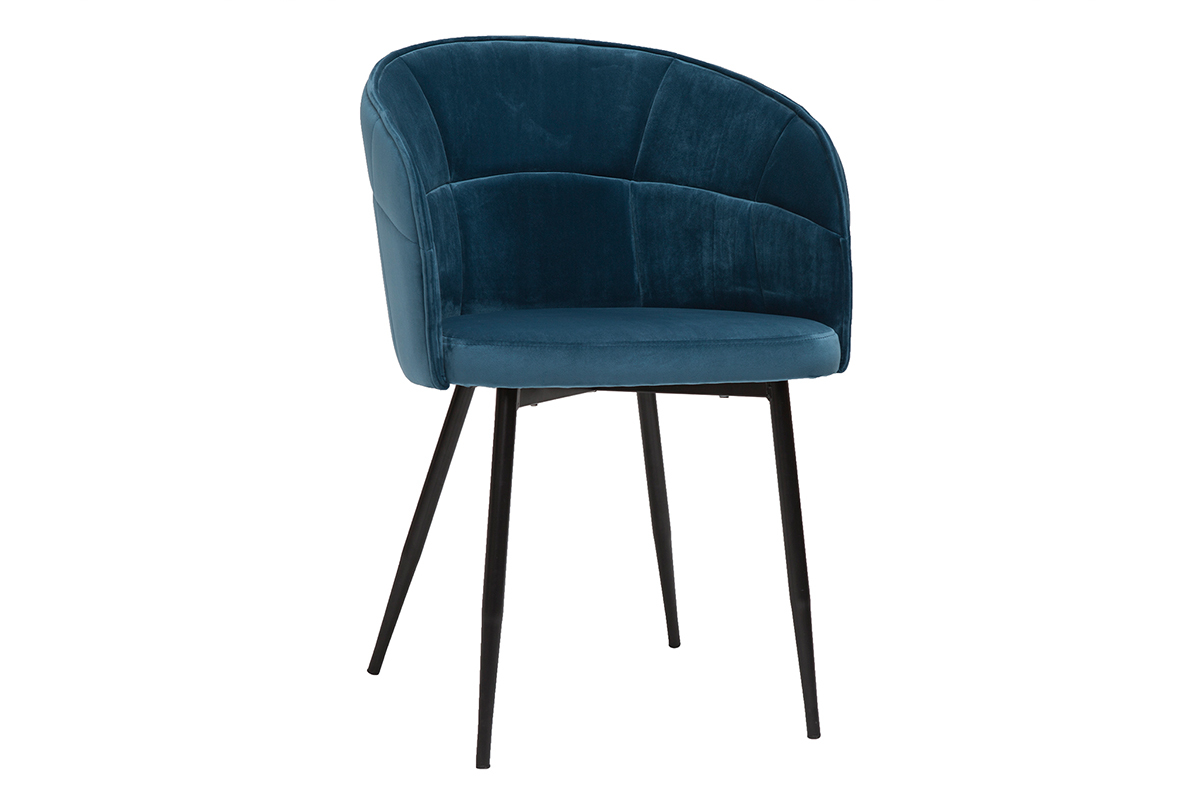 Design-Stuhl aus petrolblauem Samt mit Fen aus schwarzem Metall JOLLY