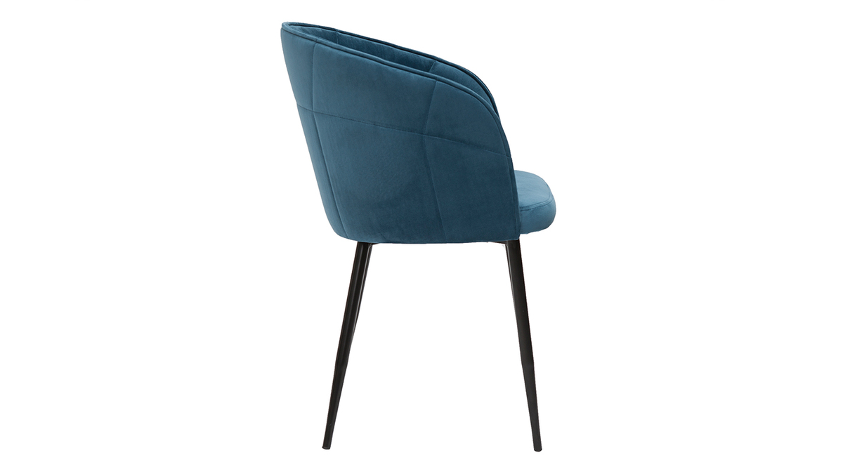 Design-Stuhl aus petrolblauem Samt mit Fen aus schwarzem Metall JOLLY