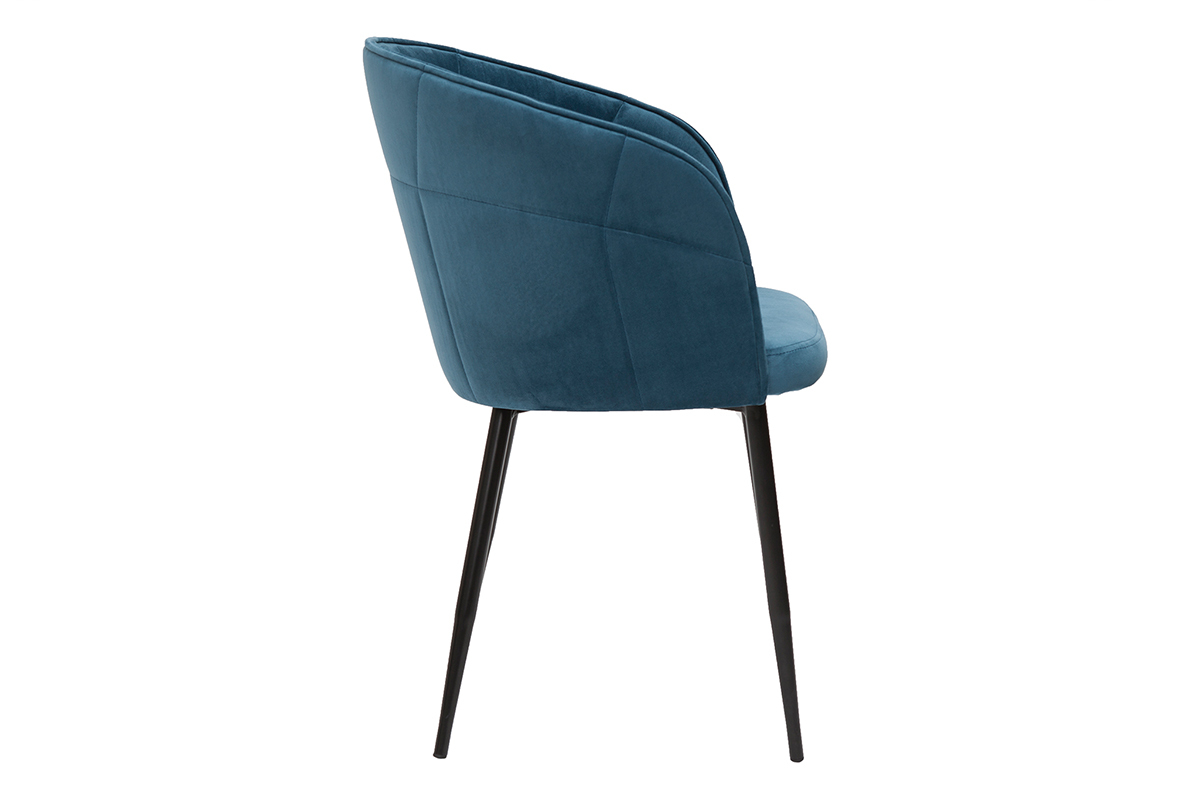 Design-Stuhl aus petrolblauem Samt mit Fen aus schwarzem Metall JOLLY