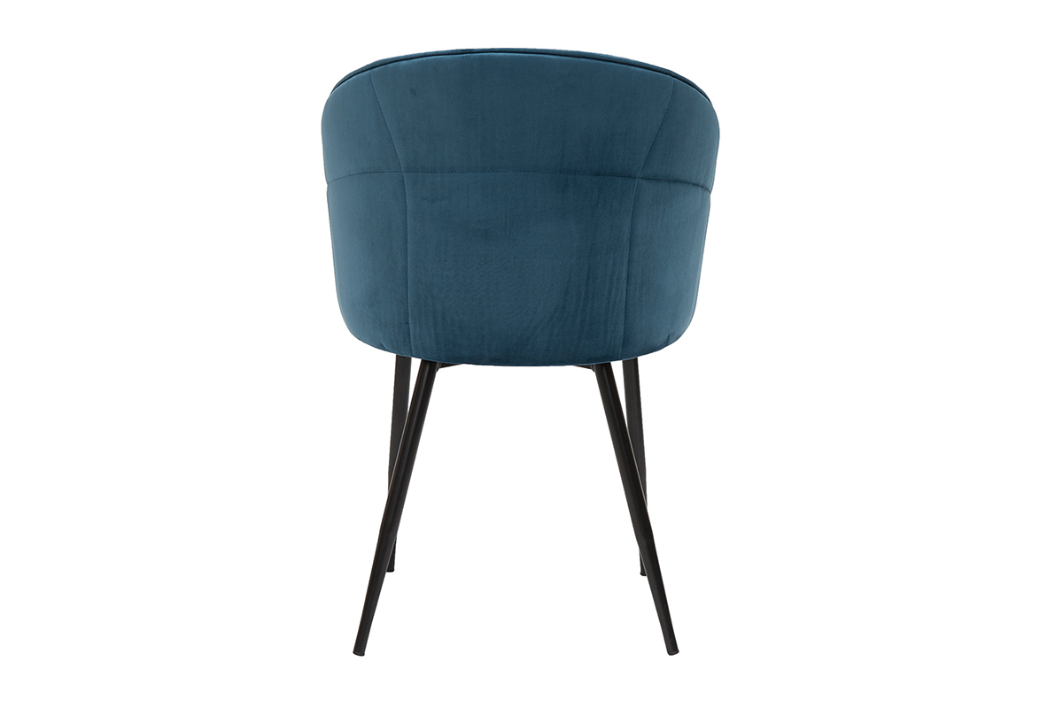 Design-Stuhl aus petrolblauem Samt mit Fen aus schwarzem Metall JOLLY