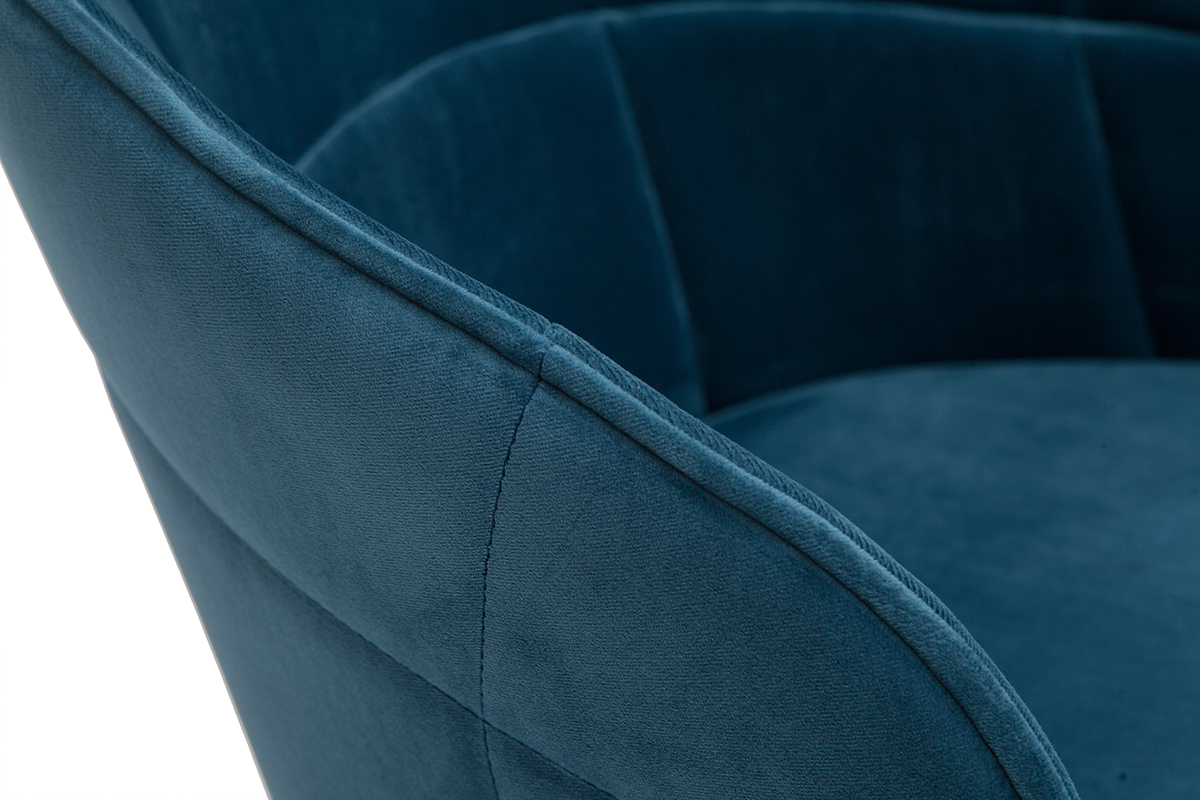 Design-Stuhl aus petrolblauem Samt mit Fen aus schwarzem Metall JOLLY