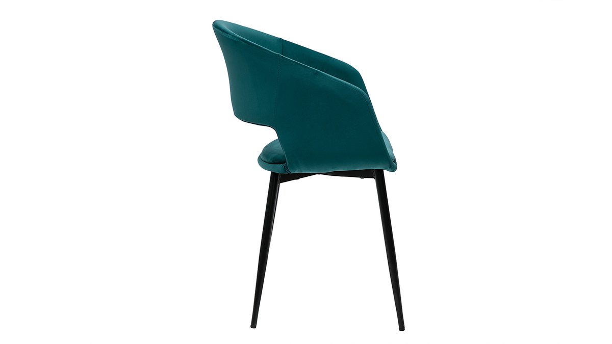 Design-Stuhl aus petrolblauem Samt mit Fen aus schwarzem Metall PRISMA