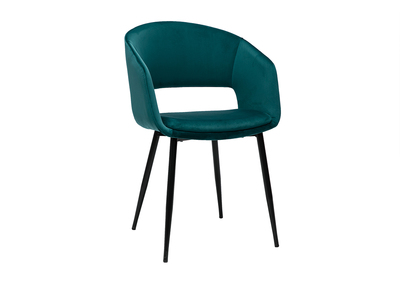 Design-Stuhl aus petrolblauem Samt mit Füßen aus schwarzem Metall PRISMA
