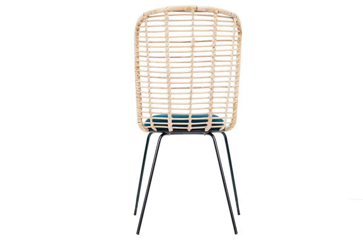 Design-Stuhl aus Rattan und petrolblauem Stoff NICOLAS