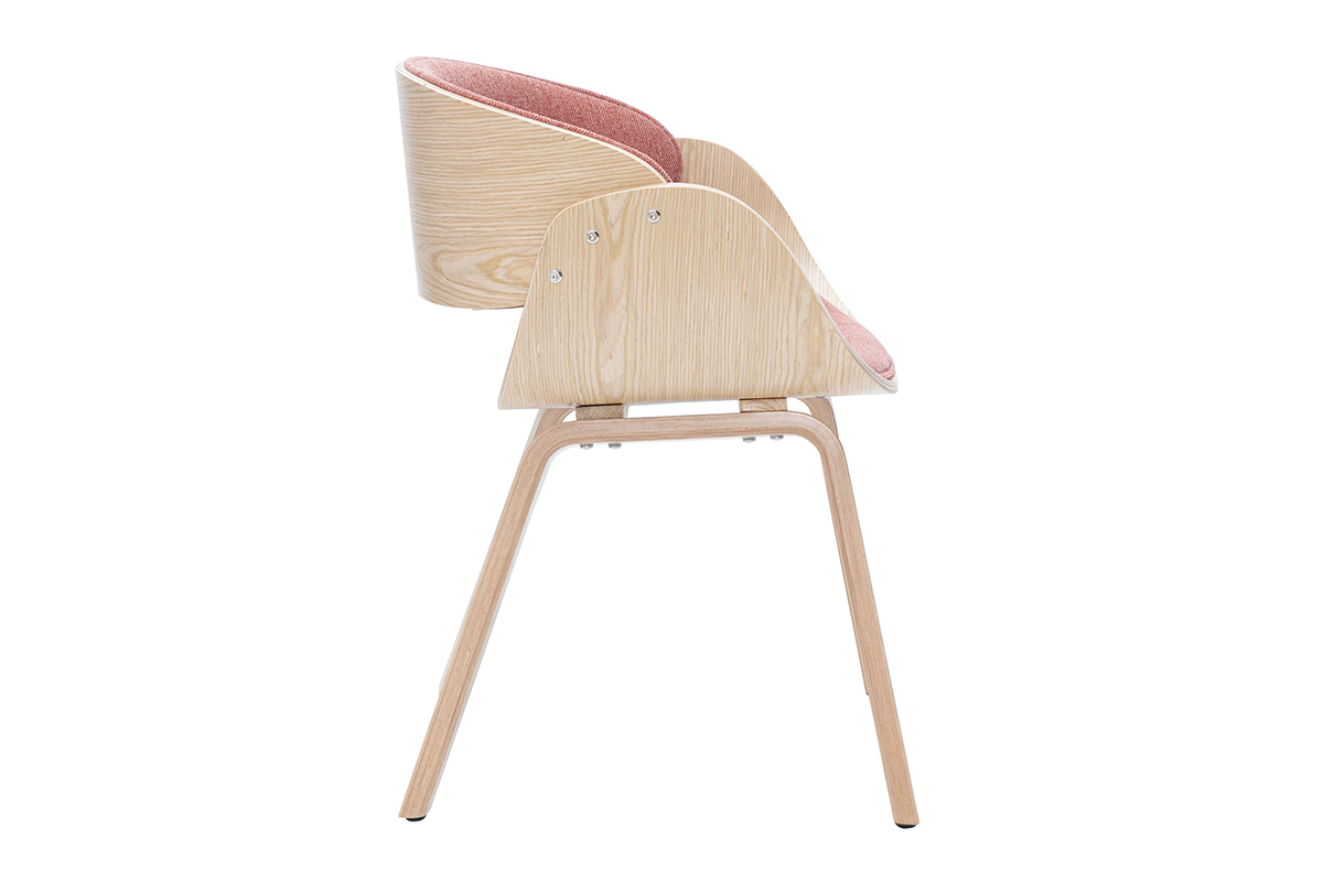 Design-Stuhl aus Samt-Textur-Stoff in Terrakotta und hellem Holz BENT