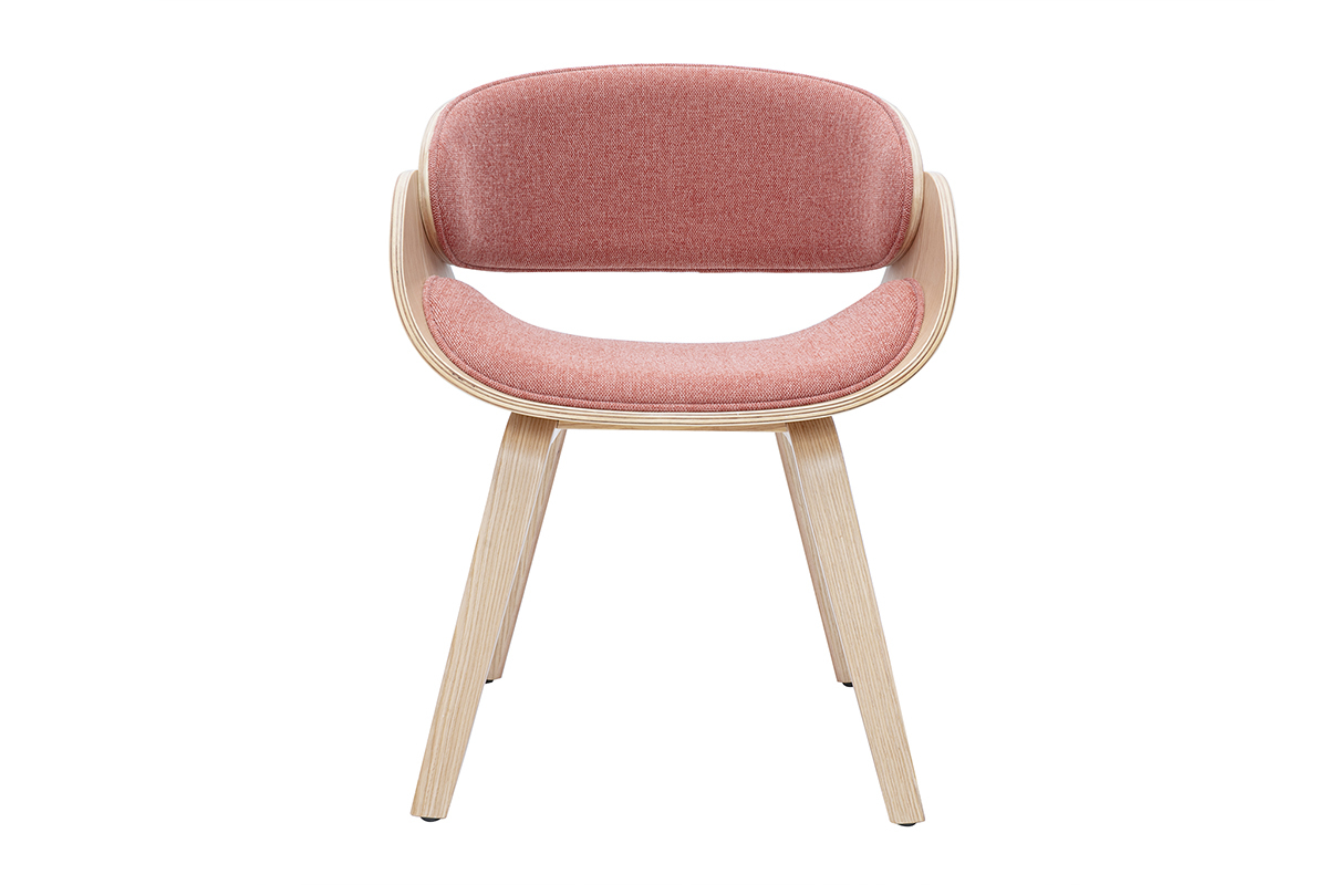Design-Stuhl aus Samt-Textur-Stoff in Terrakotta und hellem Holz BENT