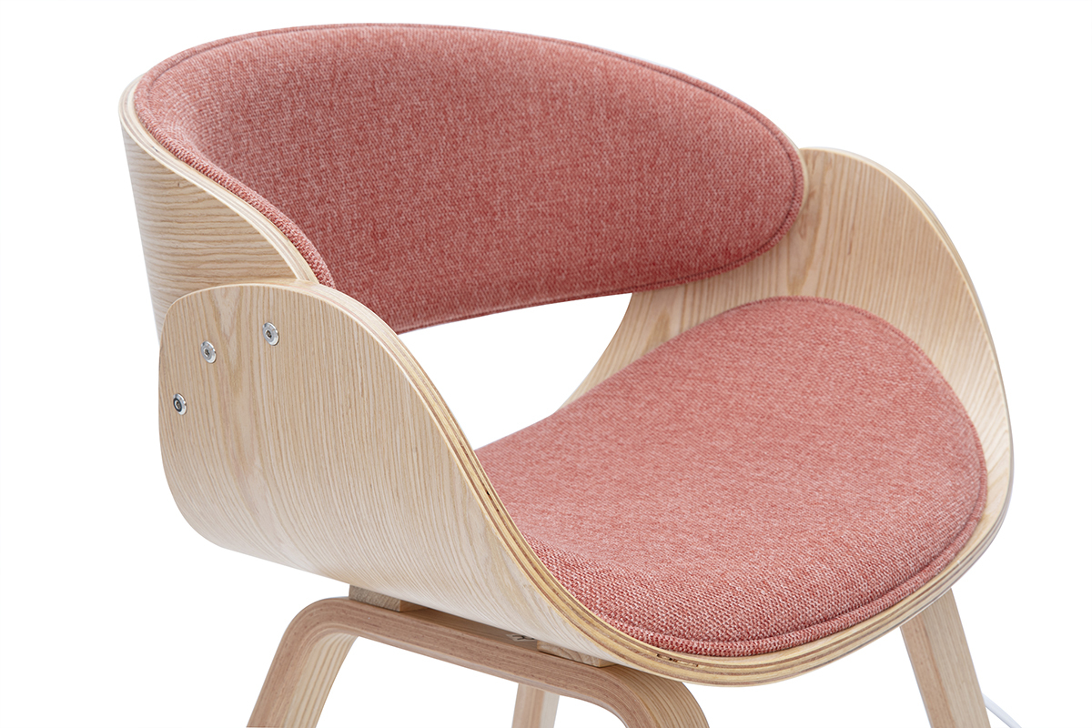 Design-Stuhl aus Samt-Textur-Stoff in Terrakotta und hellem Holz BENT