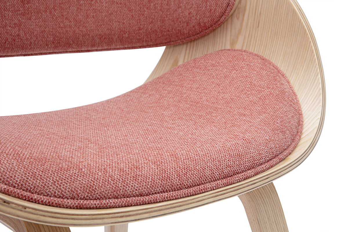 Design-Stuhl aus Samt-Textur-Stoff in Terrakotta und hellem Holz BENT