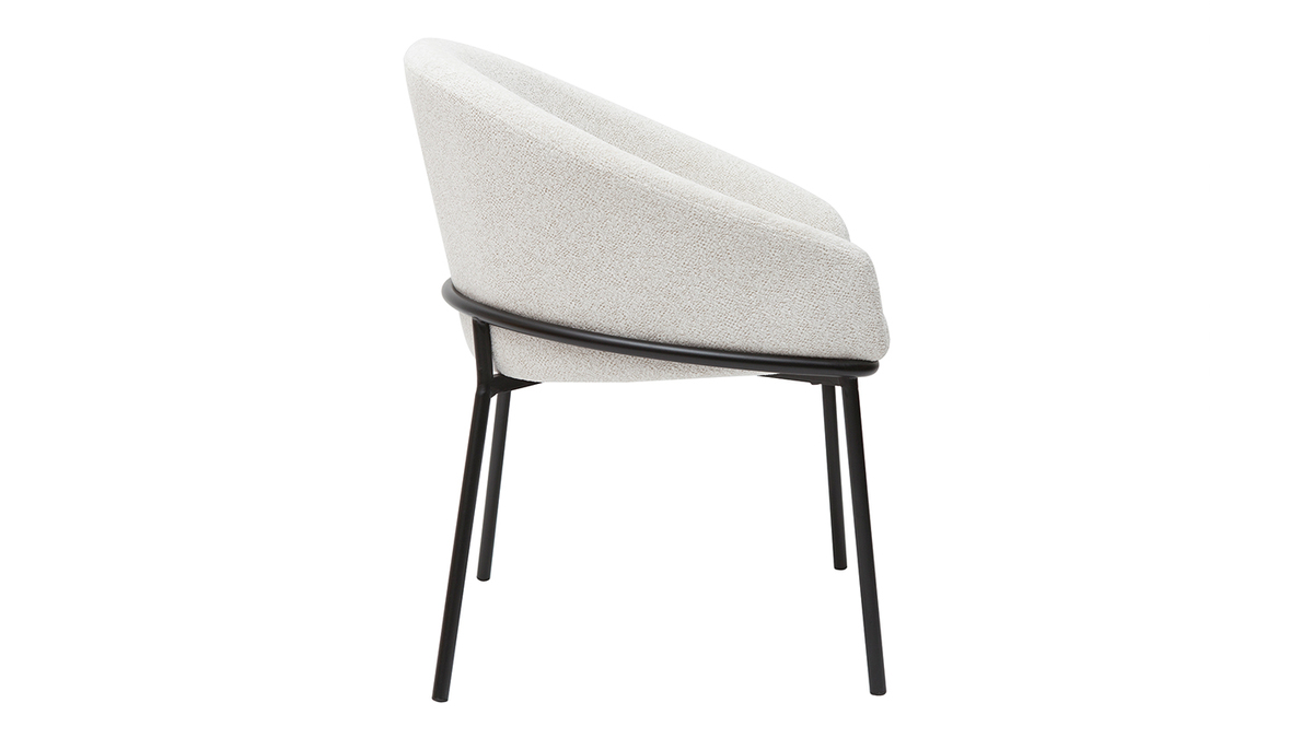 Design-Stuhl aus weißem Chenille-Veloursstoff und schwarzem Metall JENNA