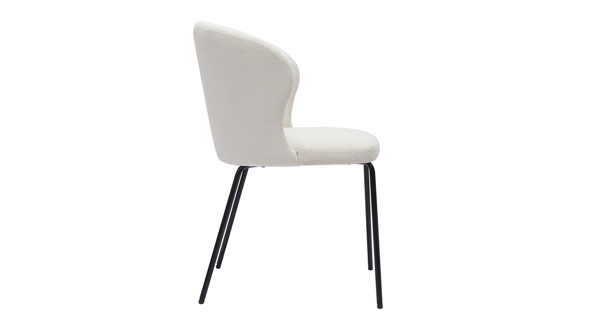 Design-Stuhl aus weiem Stoff mit Boucl-Wolleffekt und schwarzem Metall YDA