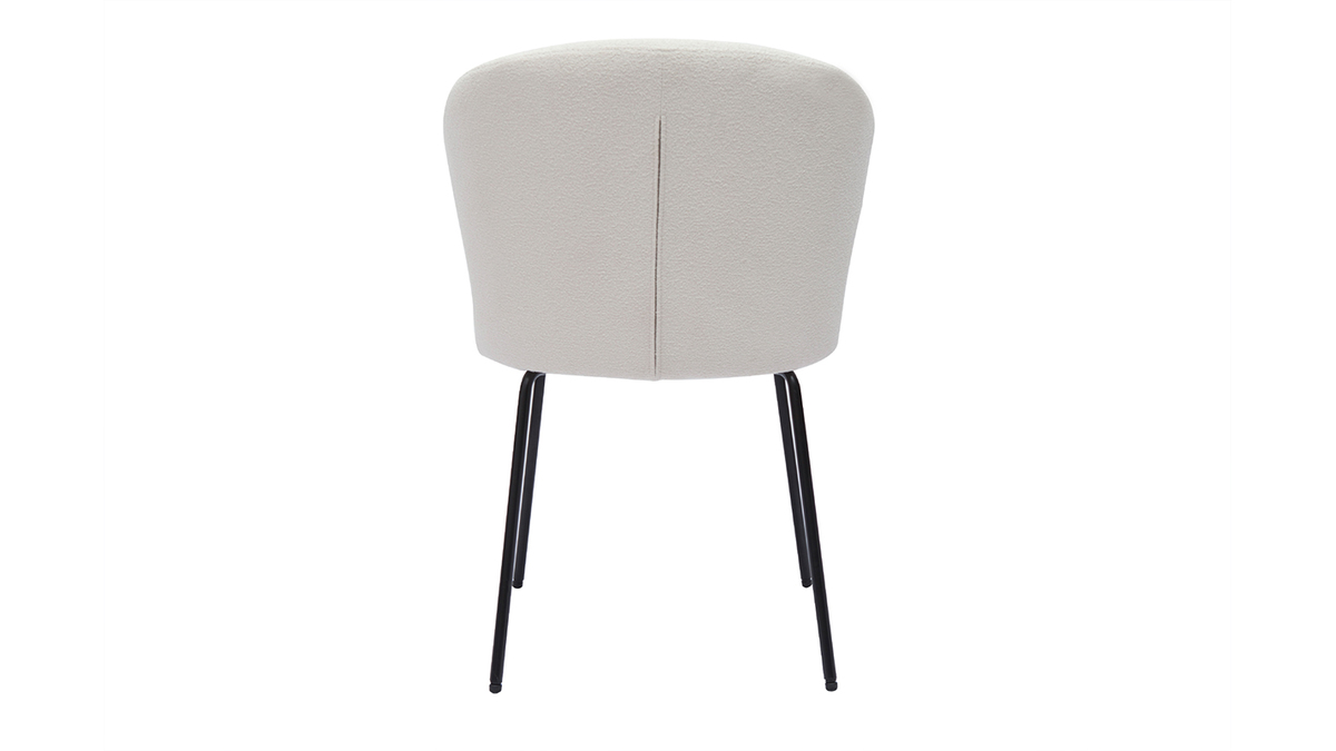 Design-Stuhl aus weiem Stoff mit Boucl-Wolleffekt und schwarzem Metall YDA