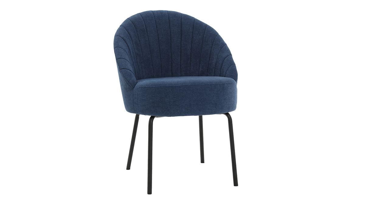 Design-Stuhl blauer Velours und schwarzes Metall IZAAC ?