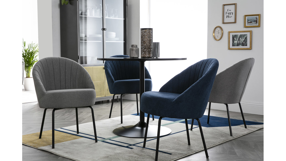 Design-Stuhl blauer Velours und schwarzes Metall IZAAC ?