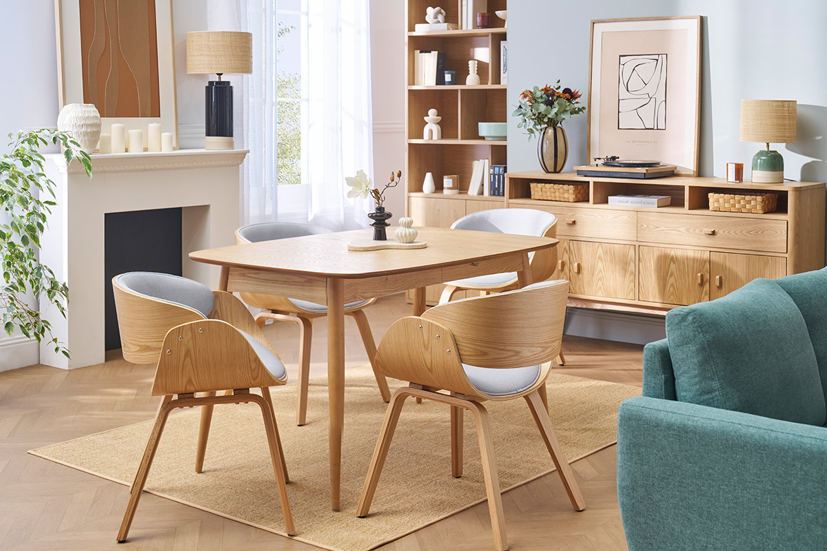 Design-Stuhl hellgrau und helles Holz BENT