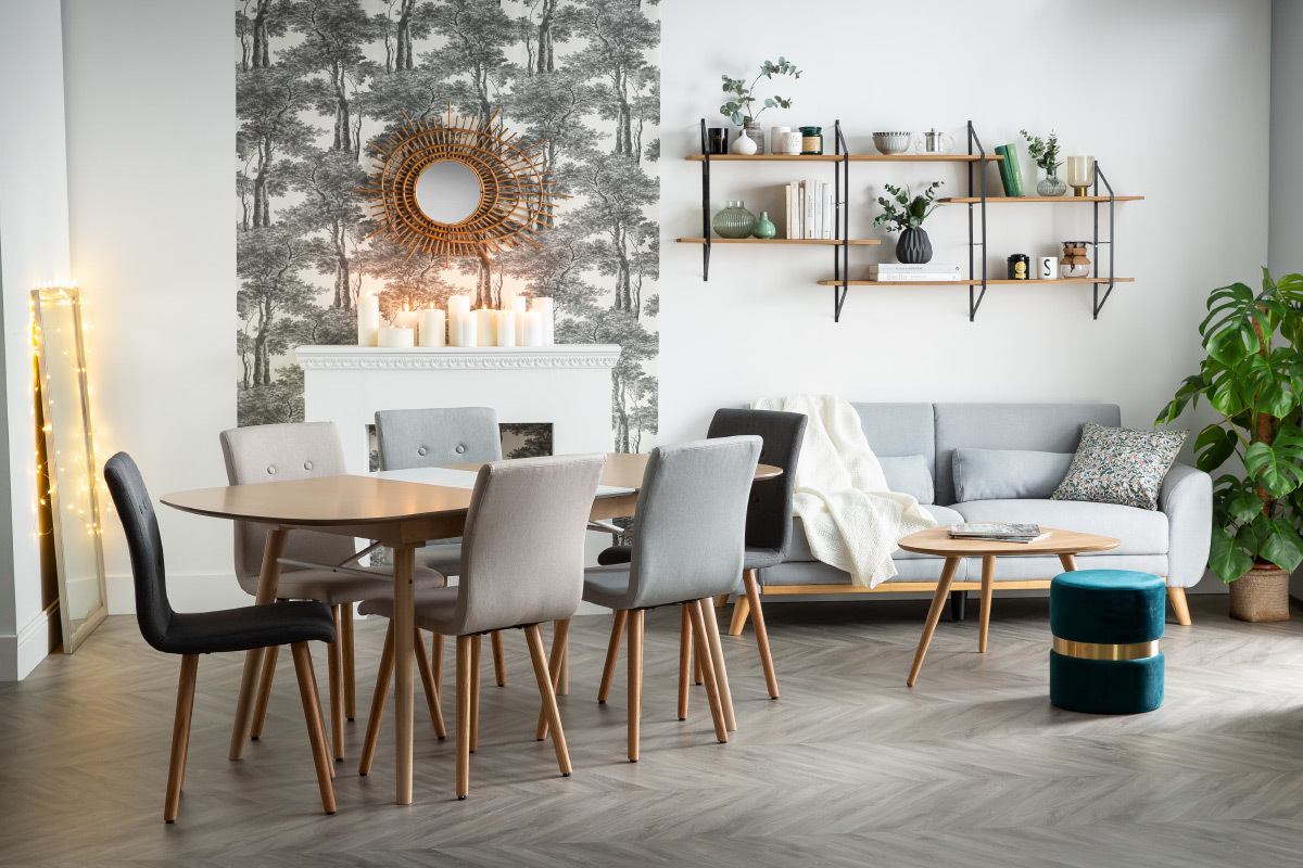 Design-Stuhl Hellgrau und Holz 2er-Set HORTA