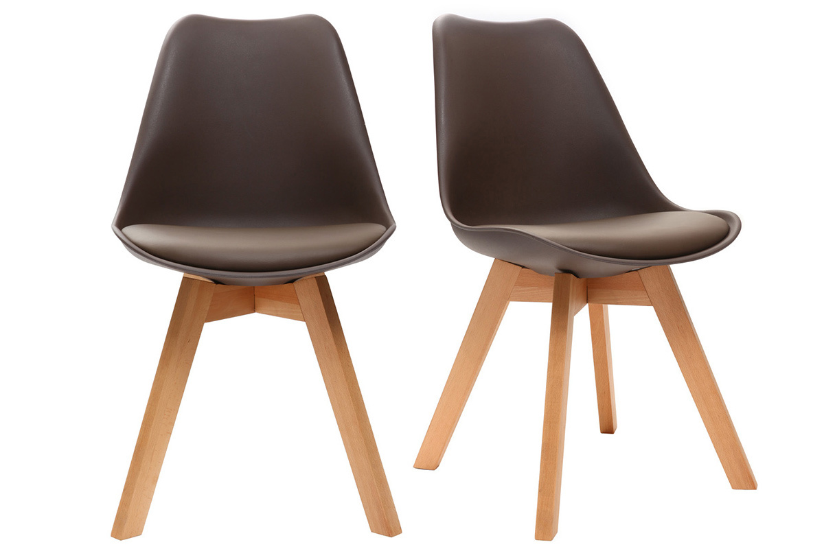 Design-Stuhl Holzbeine Schokobraun 2er-Set PAULINE
