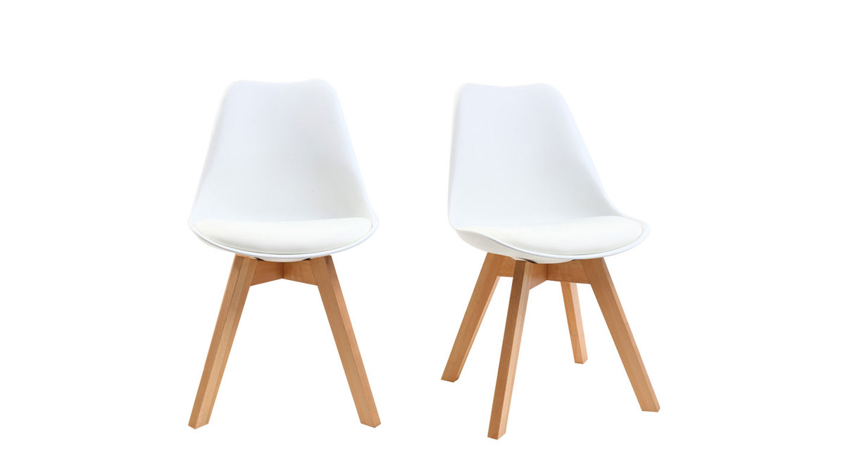 Design-Stuhl Holzbeine Weiß 2er-Set PAULINE