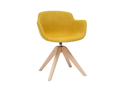 Design-Stuhl mit Samteffekt senffarben und Holz AARON