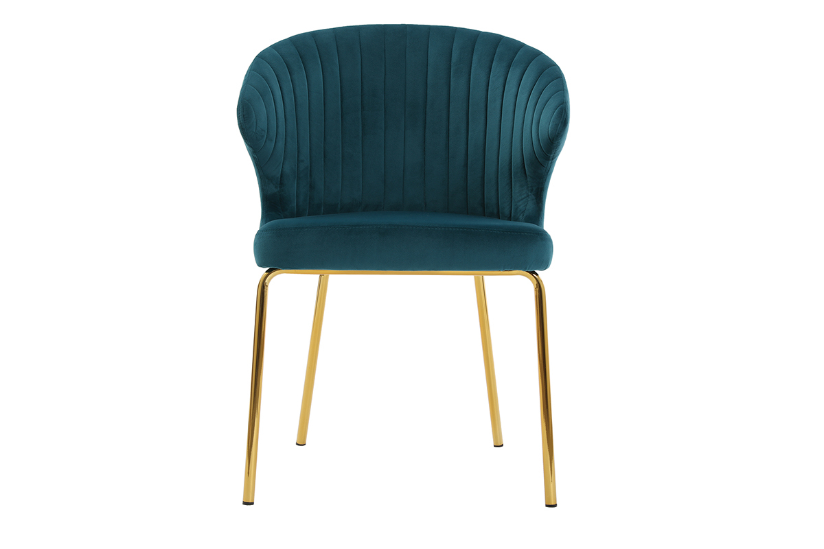 Design-Stuhl petrolblauer Samt und goldfarbenes Metall REQUIEM ?