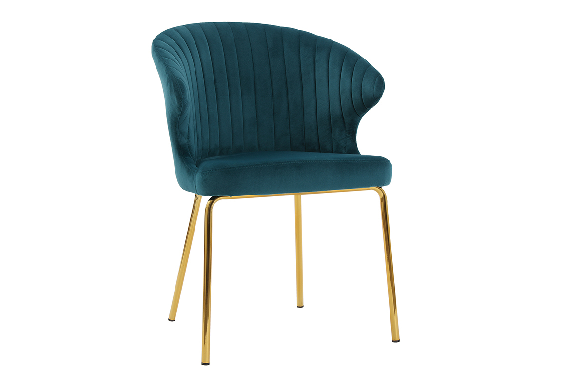 Design-Stuhl petrolblauer Samt und goldfarbenes Metall REQUIEM ?