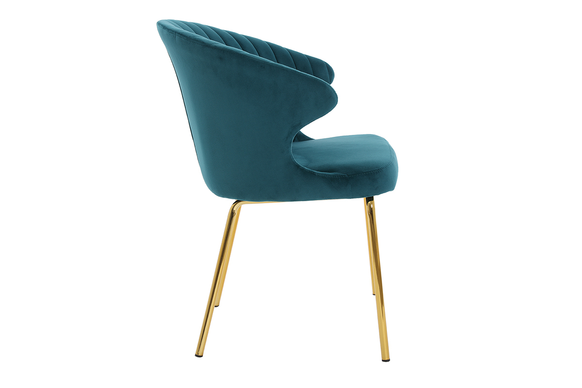 Design-Stuhl petrolblauer Samt und goldfarbenes Metall REQUIEM ?