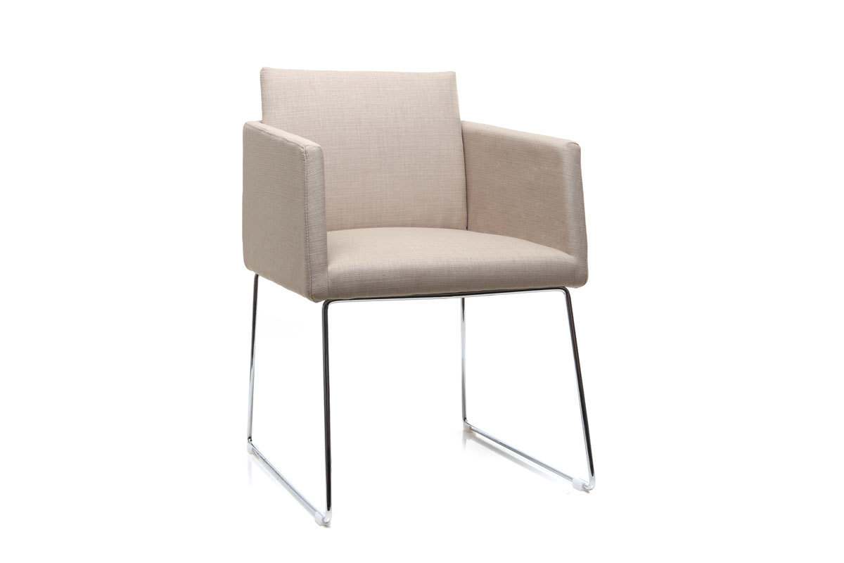 Design-Stuhl Polyester Naturfarben und Chromstahl NEORA