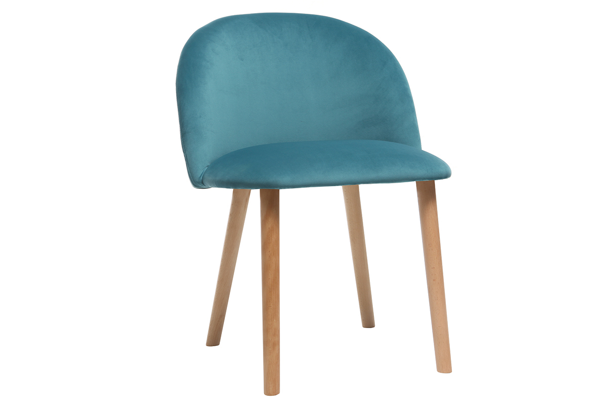 Design-Stuhl Samt Blaugrn und Holz CELESTE