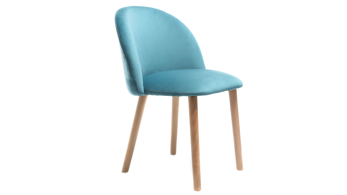 Design-Stuhl Samt Blaugrn und Holz CELESTE