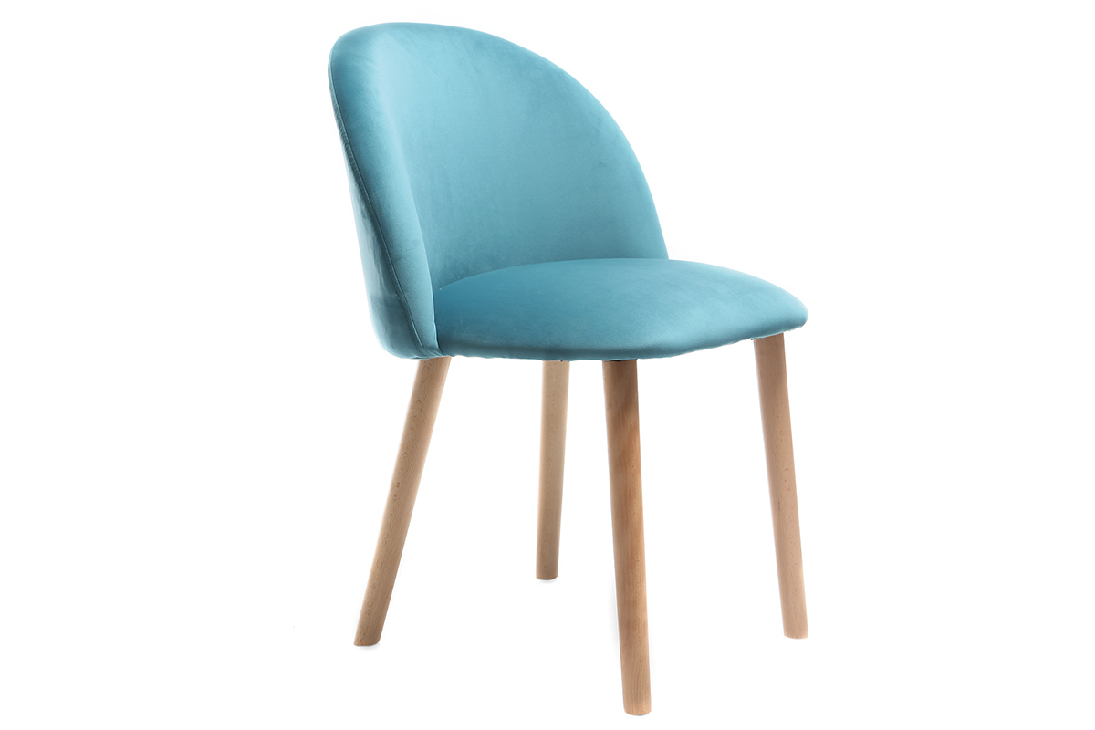 Design-Stuhl Samt Blaugrn und Holz CELESTE