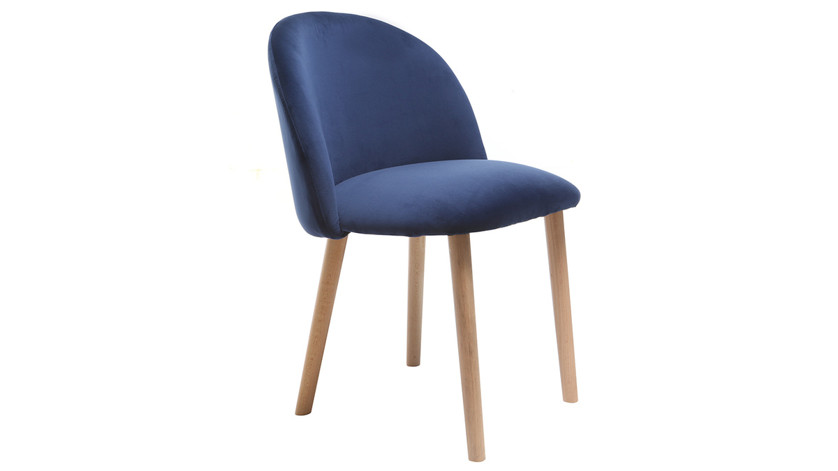 Design-Stuhl Samt Nachtblau und Holz CELESTE